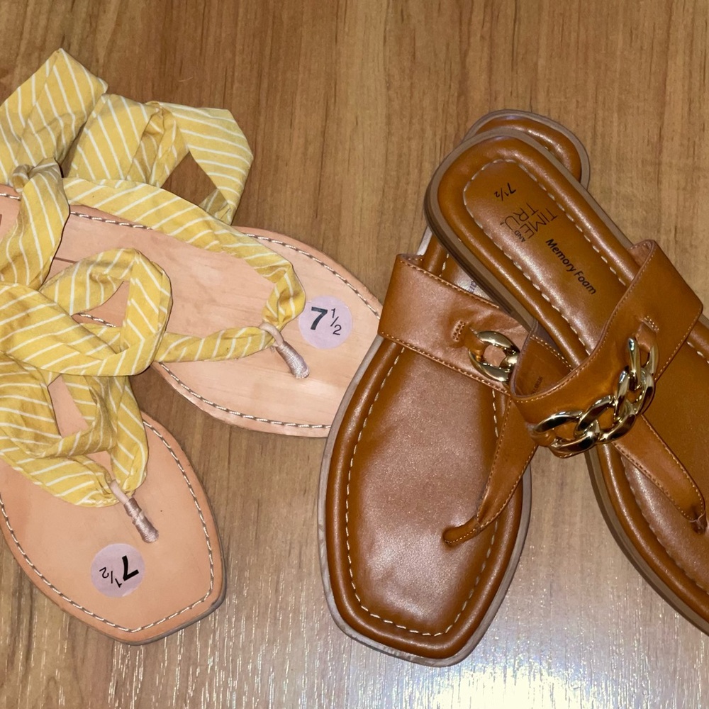 Time and Tru Women's Yellow and Tan Sandals